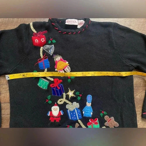 BASIC EDITIONS Christmas pullover sweater Santa toys bright women’s sz M vintage - Picture 4 of 10